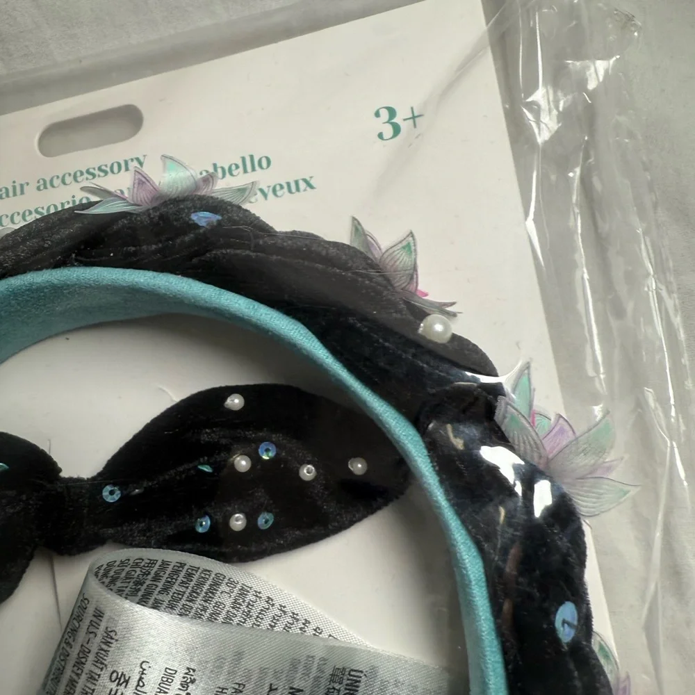 Disney Parks Jasmine Aladdin Headband Hair Accessories Flowers Black Teal Bow